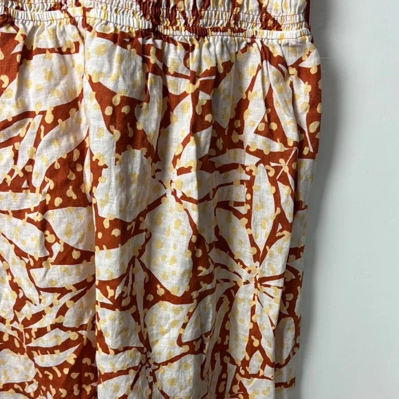 Nicole Miller NWT SZ XS Linen Orange,Cream,Yellow Sun Mini Dress w/Smocking - Picture 3 of 16